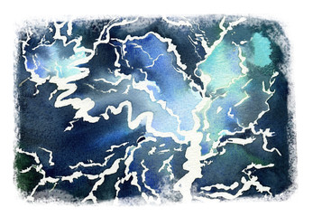 sea wave with foam, watercolor  abstraction in blue colors