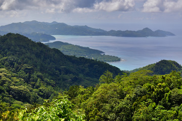Fototapeta na wymiar Spectacular views of central Mahe and the west coast Mission Lodge Seychelles.