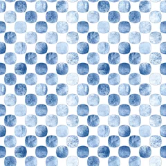 Poster Polka dot Motif géométrique sans couture avec grunge monochrome bleu marine aquarelle abstraite des formes qui se chevauchent fond quadrillé