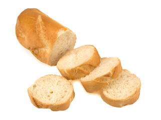 freshly baked chopped bread isolated on white background, top view