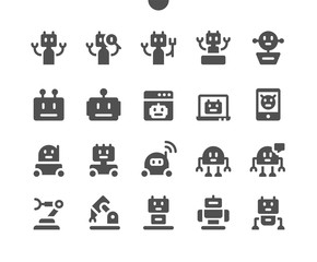 Robots UI Pixel Perfect Well-crafted Vector Solid Icons 48x48 Ready for 24x24 Grid for Web Graphics and Apps. Simple Minimal Pictogram