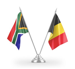 Belgium and South Africa table flags isolated on white 3D rendering