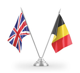 Belgium and United Kingdom table flags isolated on white 3D rendering