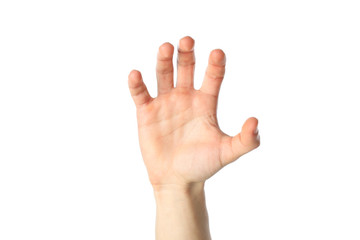 Male hand isolated on white background. Gestures