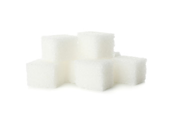 Sugar cubes isolated on white background, close up