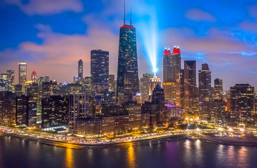 Fototapeta na wymiar Chicago downtown buildings skyline aerial