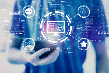 Social media theme with young man using a smartphone