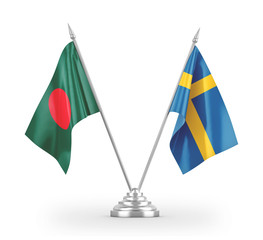 Sweden and Bangladesh table flags isolated on white 3D rendering