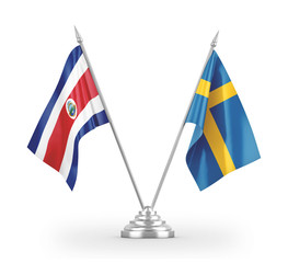 Sweden and Costa Rica table flags isolated on white 3D rendering