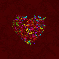 A man and a woman symbols or Venus and Mars symbol in the shape of a heart are joined.