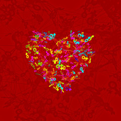 A man and a woman symbols or Venus and Mars symbol in the shape of a heart are joined.