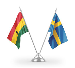 Sweden and Ghana table flags isolated on white 3D rendering