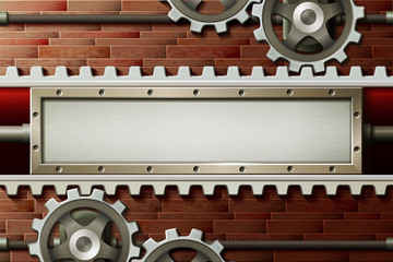 Fototapeta premium Mechanical elements on the brick wall background.
