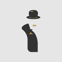 Gentleman minimalist hat and suit design icon symbol