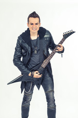 Guitar player playing heavy metal music.