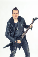 Metalhead guitarist playing electric guitar.