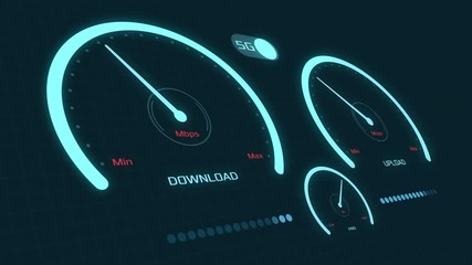 dashboard with speedometer for download and upload speed, with a switch from 4G to 5G, concept of fast network speed and new technology - Powered by Adobe
