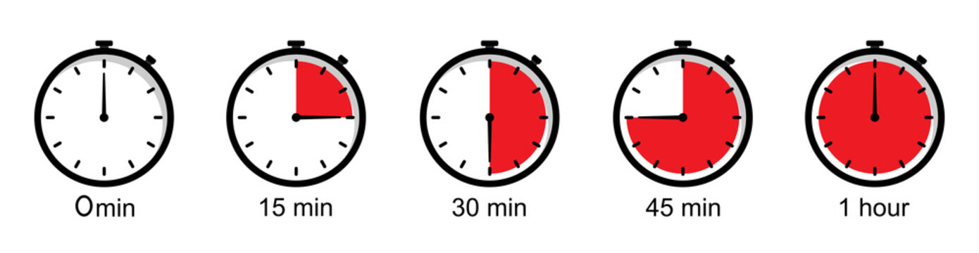 Timer icons on a white background. Countdown in the form of a timer on a white background in a flat style