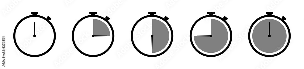 Poster timer icons on a white background. countdown in the form of a timer on a white background in a flat 