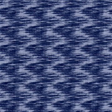  Indigo Blue Woven Ikat Zag Cotton Dyed Effect Texture Background. Seamless Japanese Repeat Batik Pattern Swatch. Wrinkled Distressed Tie Dye. Asian Fusion All Over Kimono Textile. Worn Cloth Print