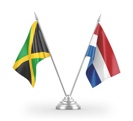 Netherlands and Jamaica table flags isolated on white 3D rendering