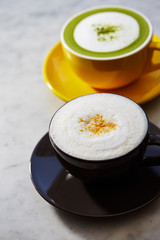 Cafe latte and matcha green tea latte