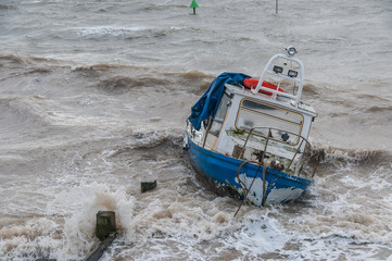 Southend, Essex, UK - 10 february 2020: Storm Ciara Brings high winds and rough seas to Britains coastlines. 