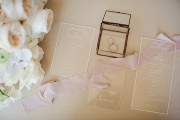 wedding details, polygraphy, rings and flowers