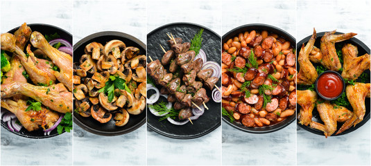 Collage. Set of world cuisine dishes. Food assortment.