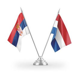 Netherlands and Serbia table flags isolated on white 3D rendering