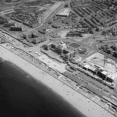 Scheveningen, Holland, June 20 - 1975: Historical aerial photo  in black and white of the Kurhaus