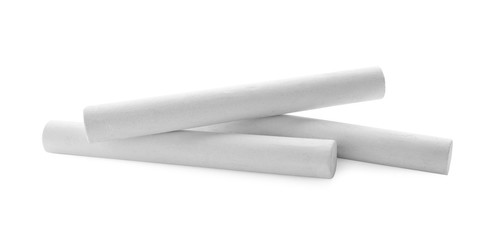 Small pieces of chalk on white background