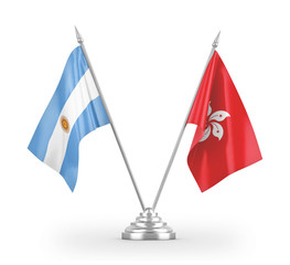 Hong Kong and Argentina table flags isolated on white 3D rendering