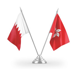 Hong Kong and Bahrain table flags isolated on white 3D rendering