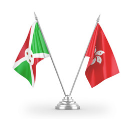 Hong Kong and Burundi table flags isolated on white 3D rendering