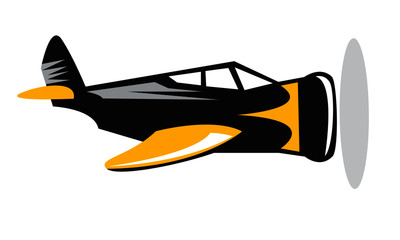 samolot profil śmigłowy czarny pomarańczowy  - obrazy, fototapety, plakaty