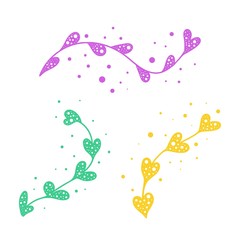 Decorative branches of abstract polka dot plants, green, yellow and pink plant. Flat design for valentine. Illustration for the design of the site, the design of the cover of a notebook, a magazine