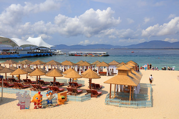 shade on the beach at Wuzhizhou Island，Sanya City, Hainan Province, China