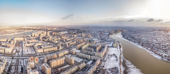 modern high-rise residential buildings on Rozhdestvenskaya embankment on the Western outskirts of...