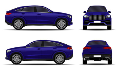 realistic SUV car. front view; side view; back view.