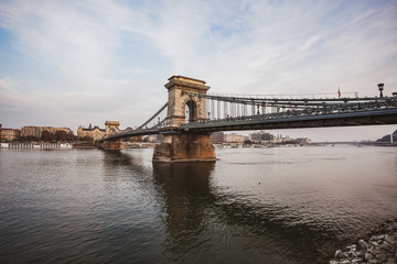 Fototapeta premium Szechenyi Chain Bridge on the Danube river in Budapest, Hungary.