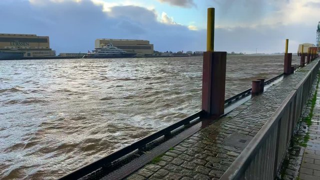 Bremer Weserpromenade has been hit by floods and a strong storm