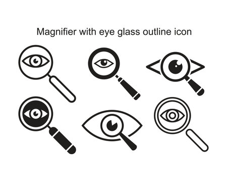 Magnifier with eye glass outline Icon template black color editable. Magnifier with eye glass outline Icon symbol Flat vector illustration for graphic and web design.