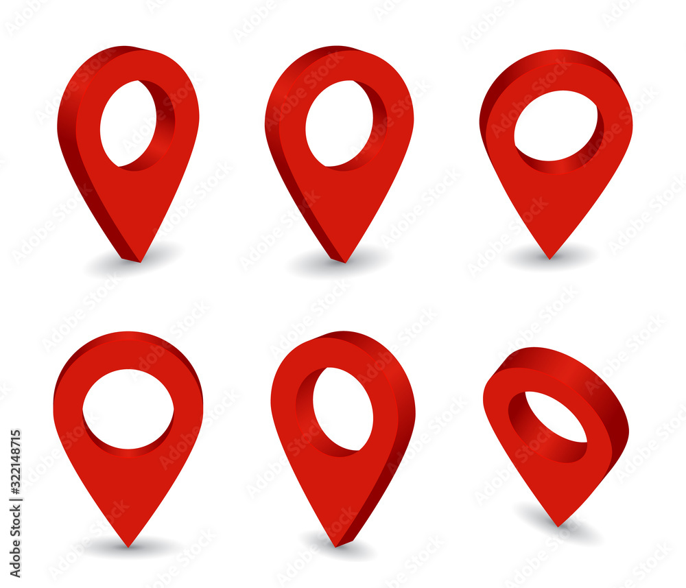 Poster 3d locator pin icon. set of isometric pointer for map. destination pin for navigation in travel. col