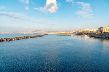 Fototapeta na wymiar Panoramic view of the Gulf of Naples, blue sea, Italy.