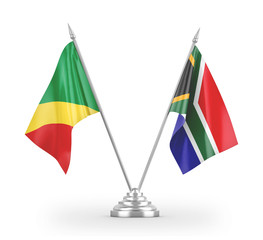 South Africa and Congo table flags isolated on white 3D rendering