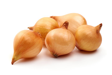Young onion bulbs, isolated on white background