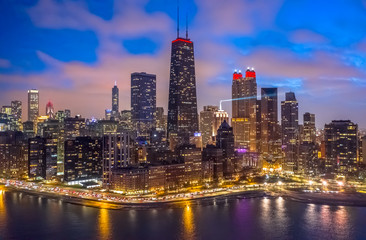 Chicago downtown buildings skyline aerial - obrazy, fototapety, plakaty