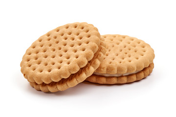 Twisted cookies with creme filling, isolated on white background