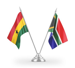 South Africa and Ghana table flags isolated on white 3D rendering